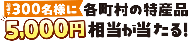 抽選で300名様に各町村の特産品5,000円相当が当たる！