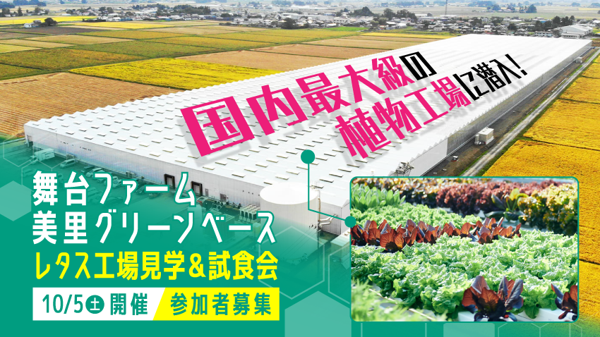 【参加者募集中】日本の農業を変える！次世代型の植物工場「舞台ファーム　美里グリーンベース」に潜入できるレタス工場見学＆試食会を10月5日（土）に開催 