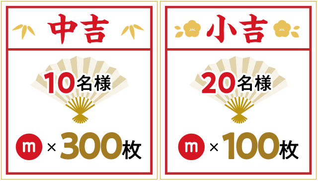 「中吉:300枚×10名様」「小吉:100枚×20名様」