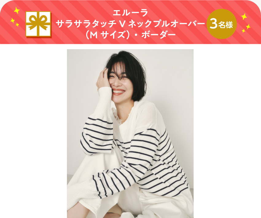 エルーラ サラサラタッチVネックプルオーバー(Mサイズ)・ボーダー【3名様】