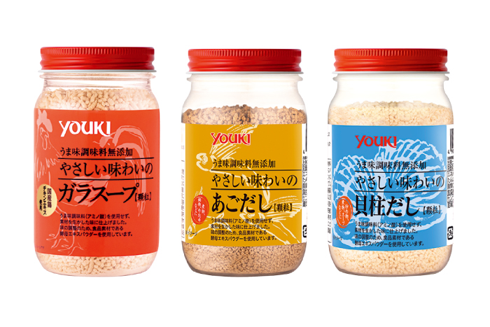 ユウキ食品「やさしい味わいシリーズガラスープ・あごだし・貝柱だし（110g）」3点セット