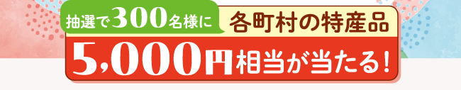 抽選で300名様に各町村の特産品5,000円相当が当たる！